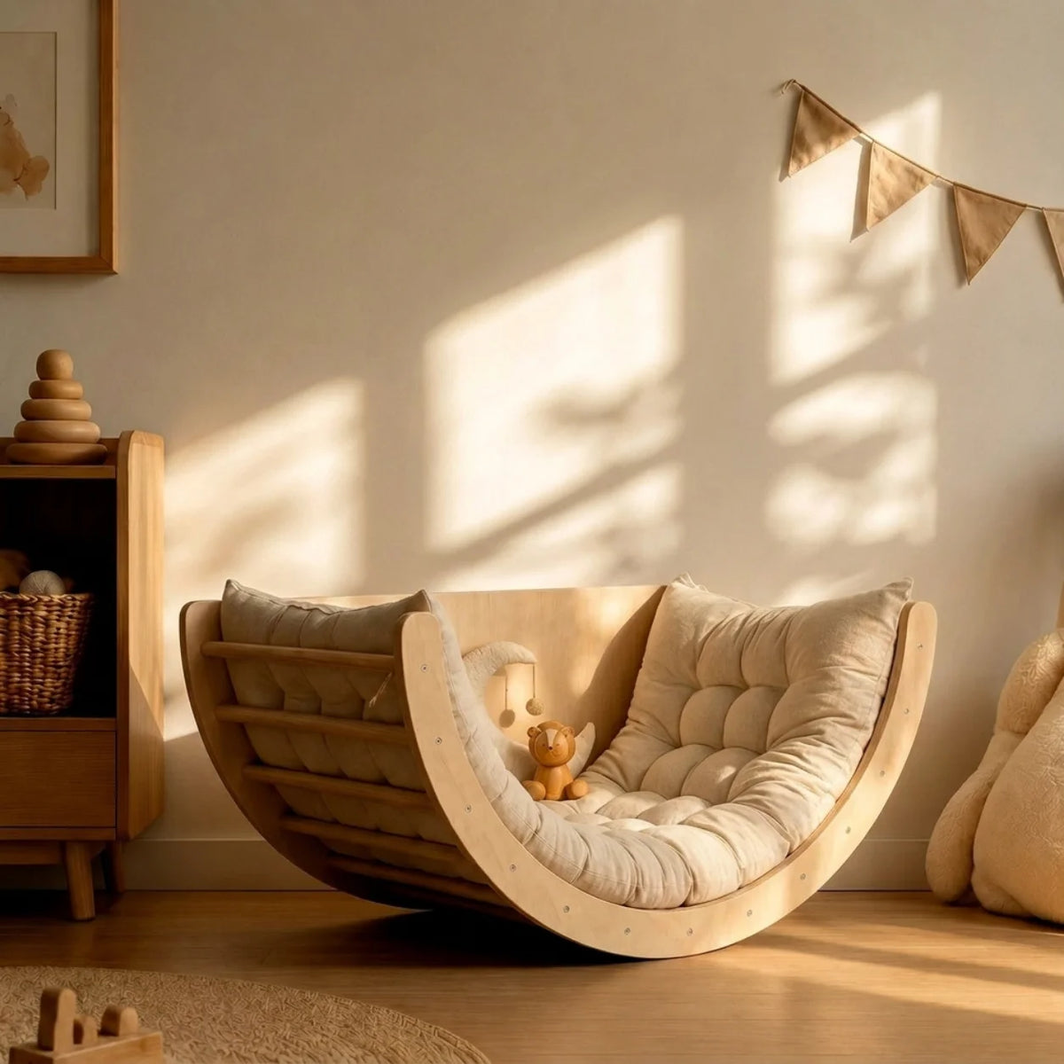 A beautifully designed curved lounge chair created to bring comfort, movement, and warmth into your child’s space. 