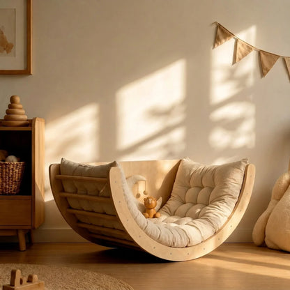 A beautifully designed curved lounge chair created to bring comfort, movement, and warmth into your child’s space. 