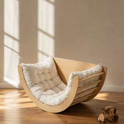 A beautifully designed curved lounge chair created to bring comfort, movement, and warmth into your child’s space. 