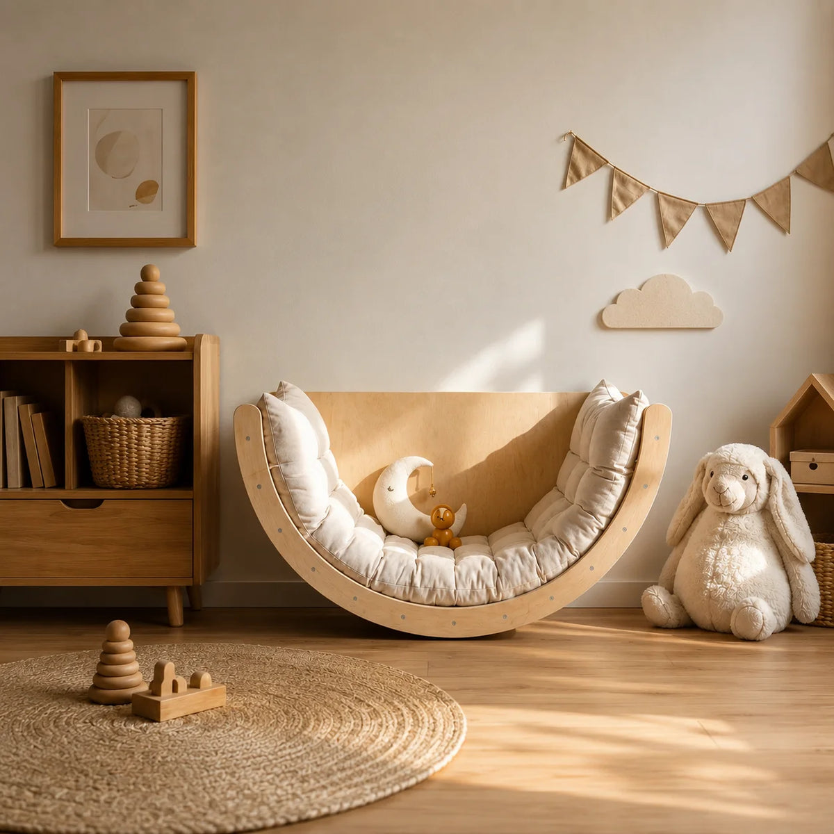 A beautifully designed curved lounge chair created to bring comfort, movement, and warmth into your child’s space.
