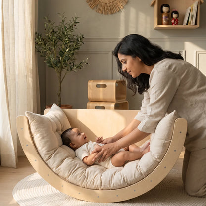 A beautifully designed curved lounge chair created to bring comfort, movement, and warmth into your child’s space.