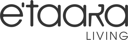 Black 'etaara living' logo on a white background